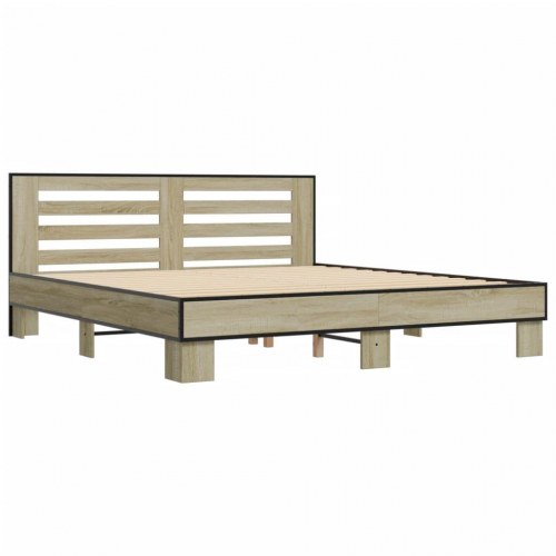 Sengestel 200 x 200 cm i konstrueret træ og metal - sonoma-eg