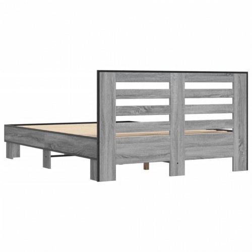 Sengestel 135x190 cm - konstrueret træ og metal, grå sonoma-eg