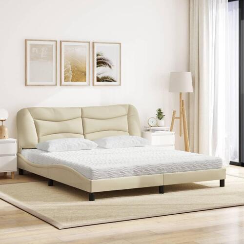 Seng med madras 180x200 cm stof cremefarvet
