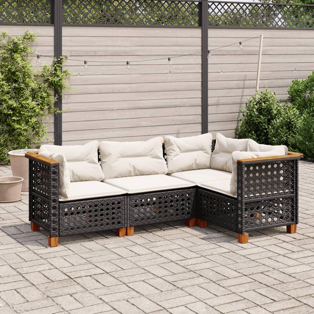 Sofasæt Til Haven 5 Dele Med Hynder Polyrattan Sort - hulvævning / Uden bord