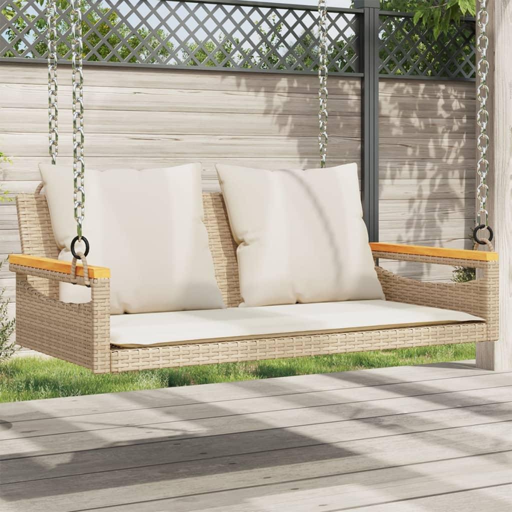 Havebænk med hynder 109x62x40 cm polyrattan beige