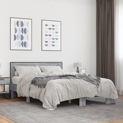Sengestel 140 x 200 cm med lameller - grå sonoma-eg
