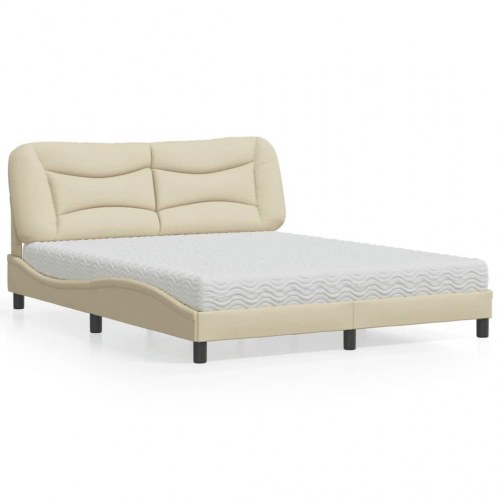 Seng med madras Hvar 160x200 cm - stof, cremefarvet