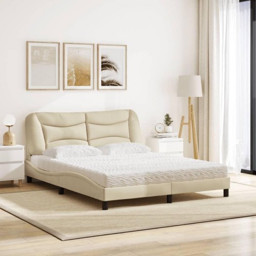 Seng med madras Hvar 160x200 cm - stof, cremefarvet
