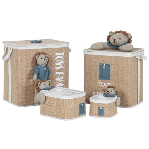 Vasketøjskurv Home ESPRIT Grøn Natur Børns 44 x 44 x 45 cm 4 Dele