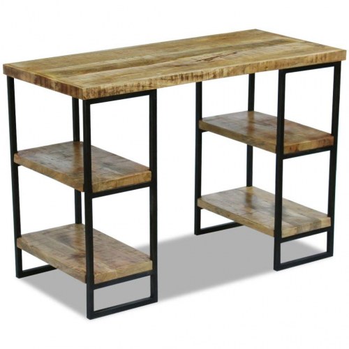 Skrivebord i mangotræ med stålstel - 110 × 50 × 76 cm, industrielt design