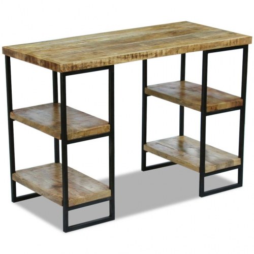Skrivebord i mangotræ med stålstel - 110 × 50 × 76 cm, industrielt design