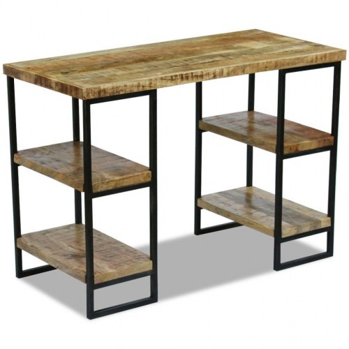 Skrivebord i mangotræ med stålstel - 110 × 50 × 76 cm, industrielt design