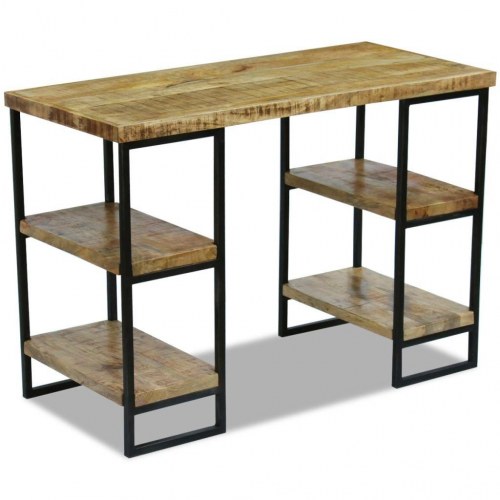 Skrivebord i mangotræ med stålstel - 110 × 50 × 76 cm, industrielt design