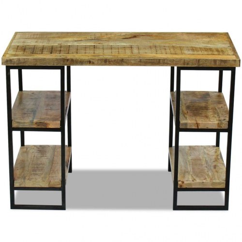 Skrivebord i mangotræ med stålstel - 110 × 50 × 76 cm, industrielt design