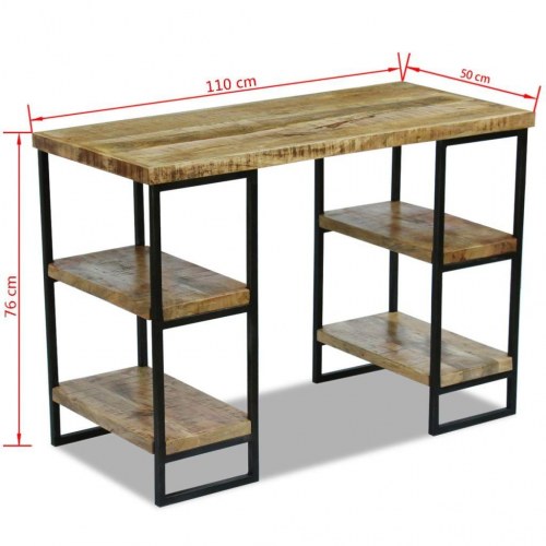 Skrivebord i mangotræ med stålstel - 110 × 50 × 76 cm, industrielt design
