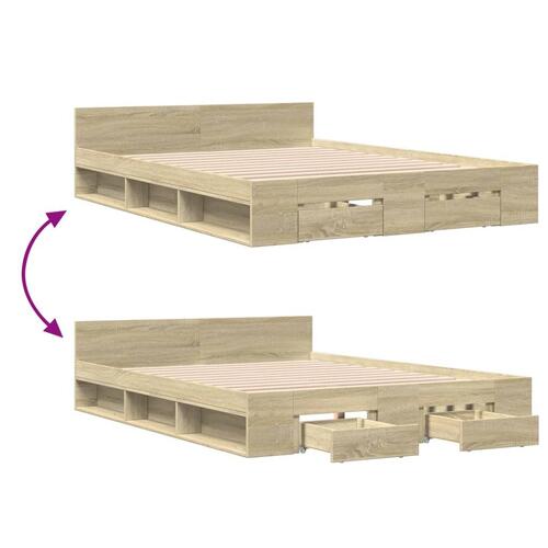 Sengeramme med skuffer 120x190 cm konstrueret træ sonoma-eg