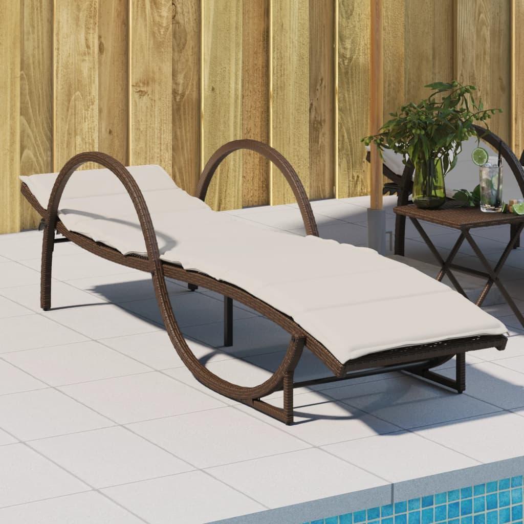Liggestol med hynde 60x199x42 cm polyrattan brun billede