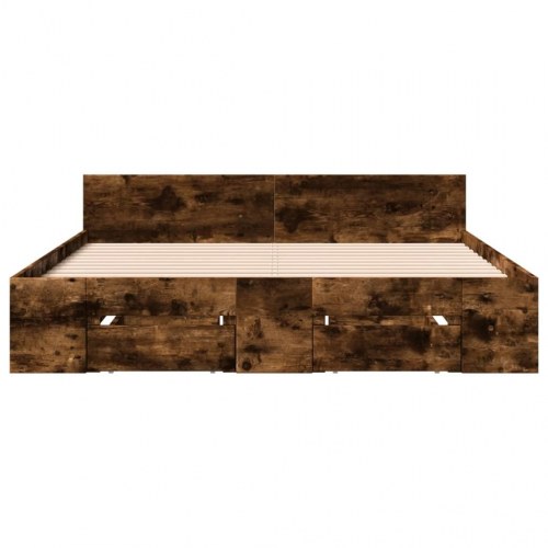 Sengeramme med skuffer 135 x 190 cm - røget egetræ