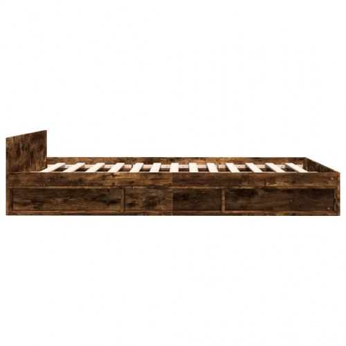 Sengeramme med skuffer 135 x 190 cm - røget egetræ