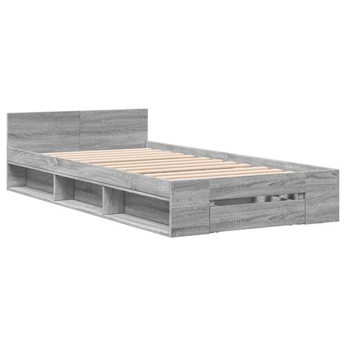 Sengeramme med skuffe 75x190 cm konstrueret træ grå sonoma-eg