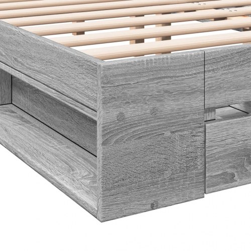 Sengeramme med skuffer 135 x 190 cm - grå sonoma-eg