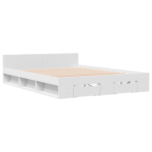 Sengeramme med skuffer 135x190 cm konstrueret træ hvid højglans