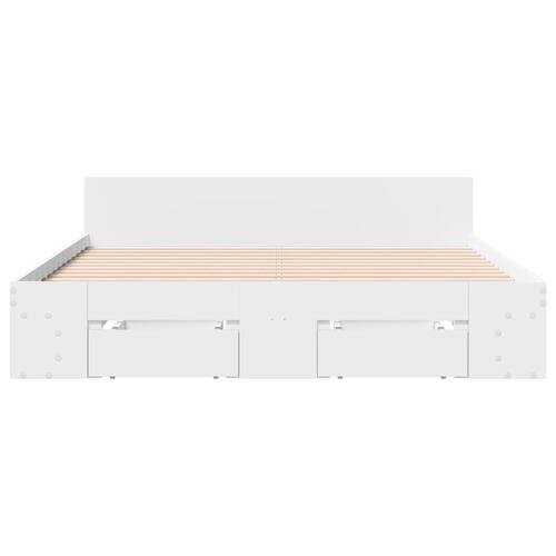 Sengeramme med skuffer 135x190 cm konstrueret træ hvid højglans