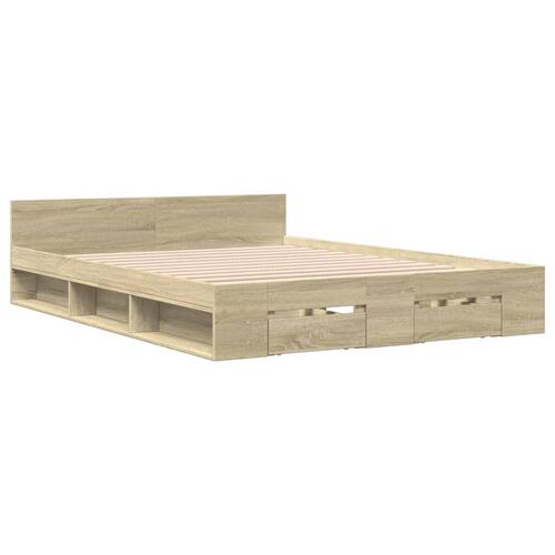 Sengeramme med skuffer 120x200 cm konstrueret træ sonoma-eg