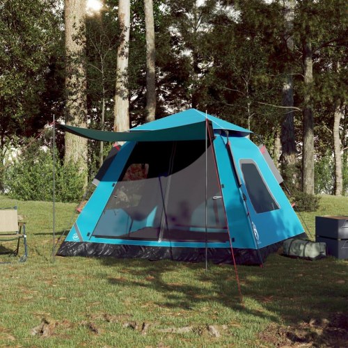 Campingtelt 5 personer kuppel med hurtigudløser - blå