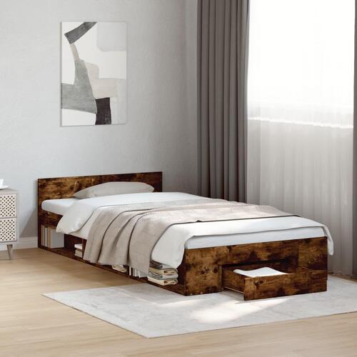 Sengeramme med skuffe 90x200 cm konstrueret træ røget eg