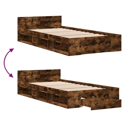 Sengeramme med skuffe 90x200 cm konstrueret træ røget eg
