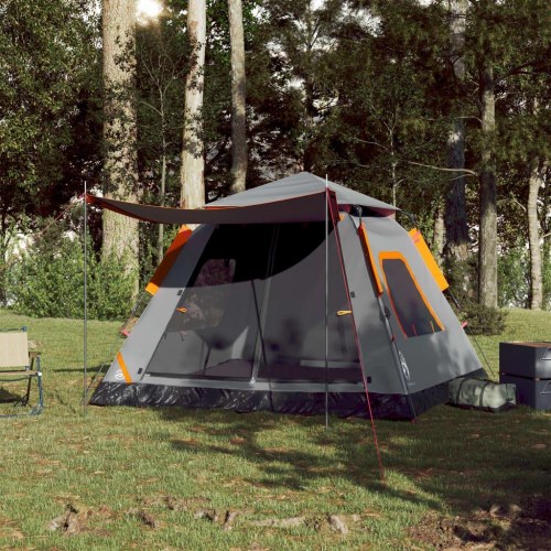 Campingtelt til 5 personer med quick-release - grå og orange