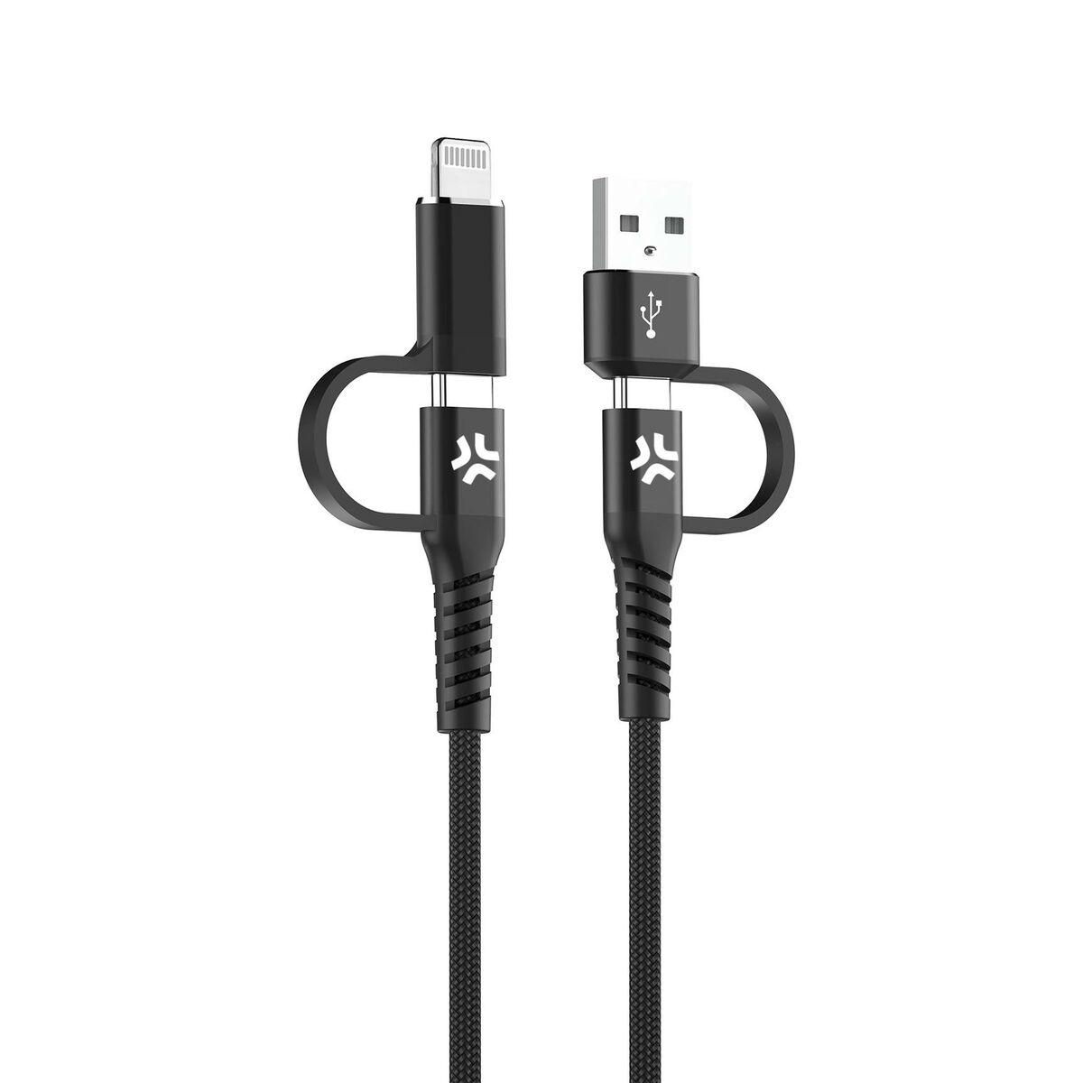 Usb Kabel Til Usb C Og Lightning Celly Usbc4in1bk Sort 2 M