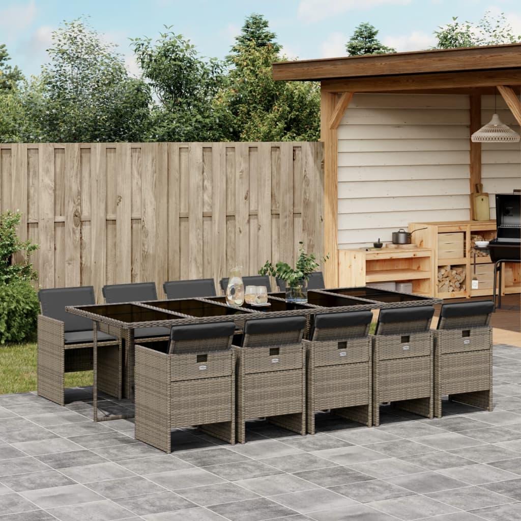 Spisebordssæt Til Haven 5 Dele Med Hynder Polyrattan - 10 / Grå / Glas