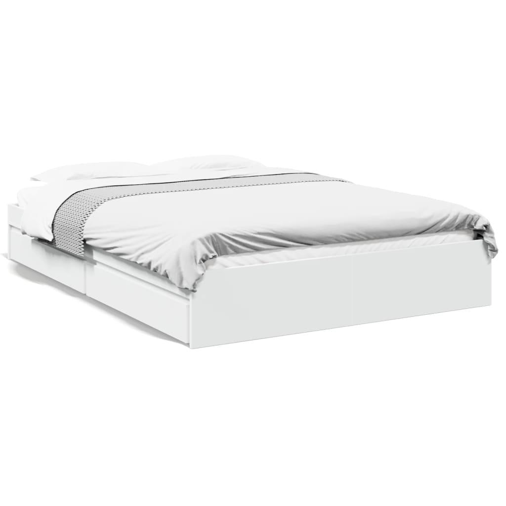 Sengeramme med 4 skuffer 150x200 cm i konstrueret træ - hvid