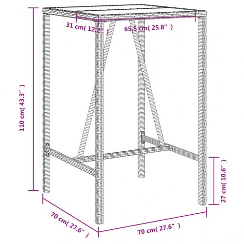 Barbord til haven 70×70×110 cm i polyrattan - brun