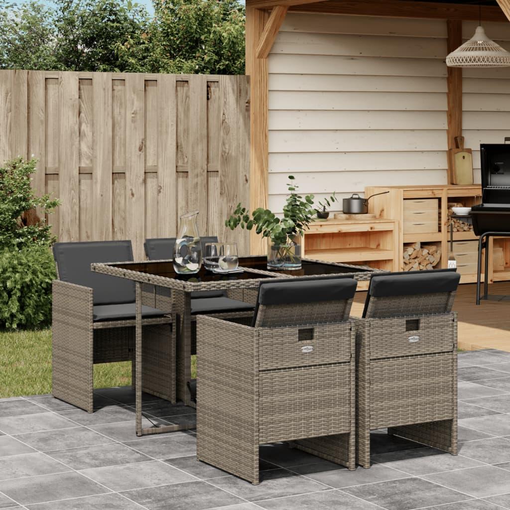 Spisebordssæt Til Haven 5 Dele Med Hynder Polyrattan - 4 / Grå / Glas
