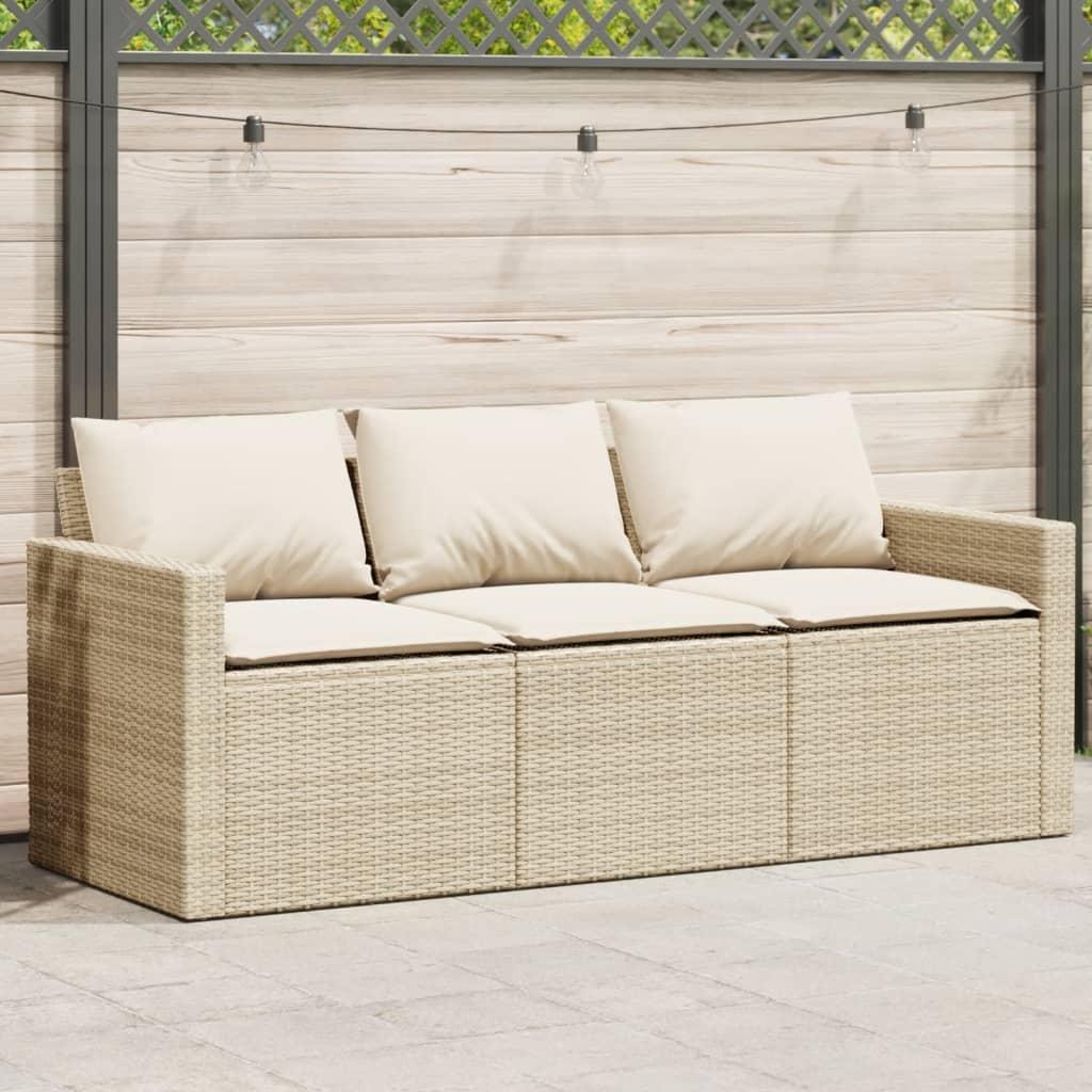 3-Personers Havesofa Med Hynder Polyrattan Grå - beige og cremehvid