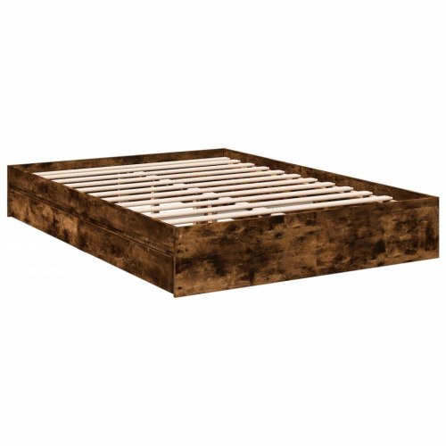 Sengeramme med 4 skuffer 135 x 190 cm - røget egetræ