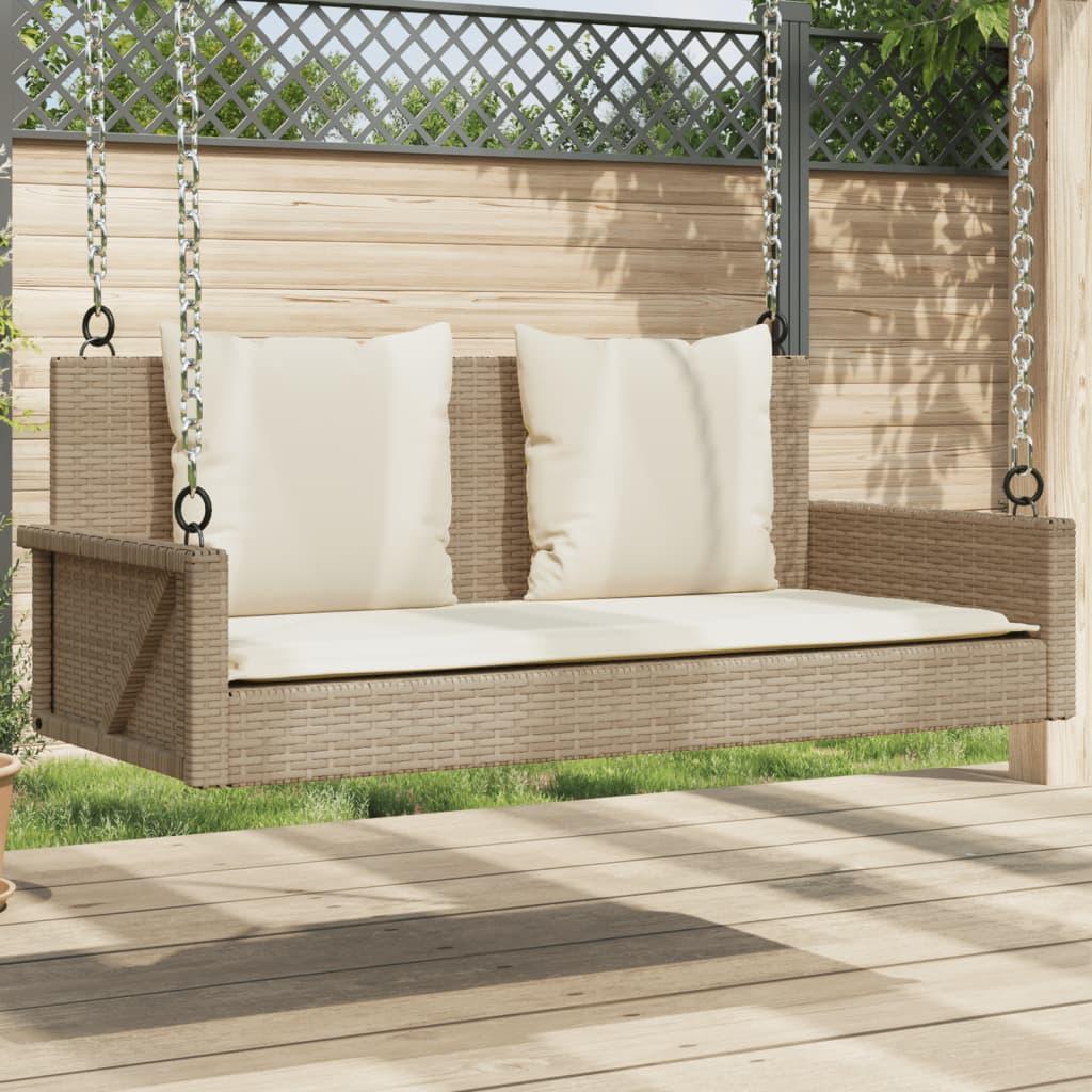 Gyngebænk med hynder 119x56x48 cm polyrattan beige billede