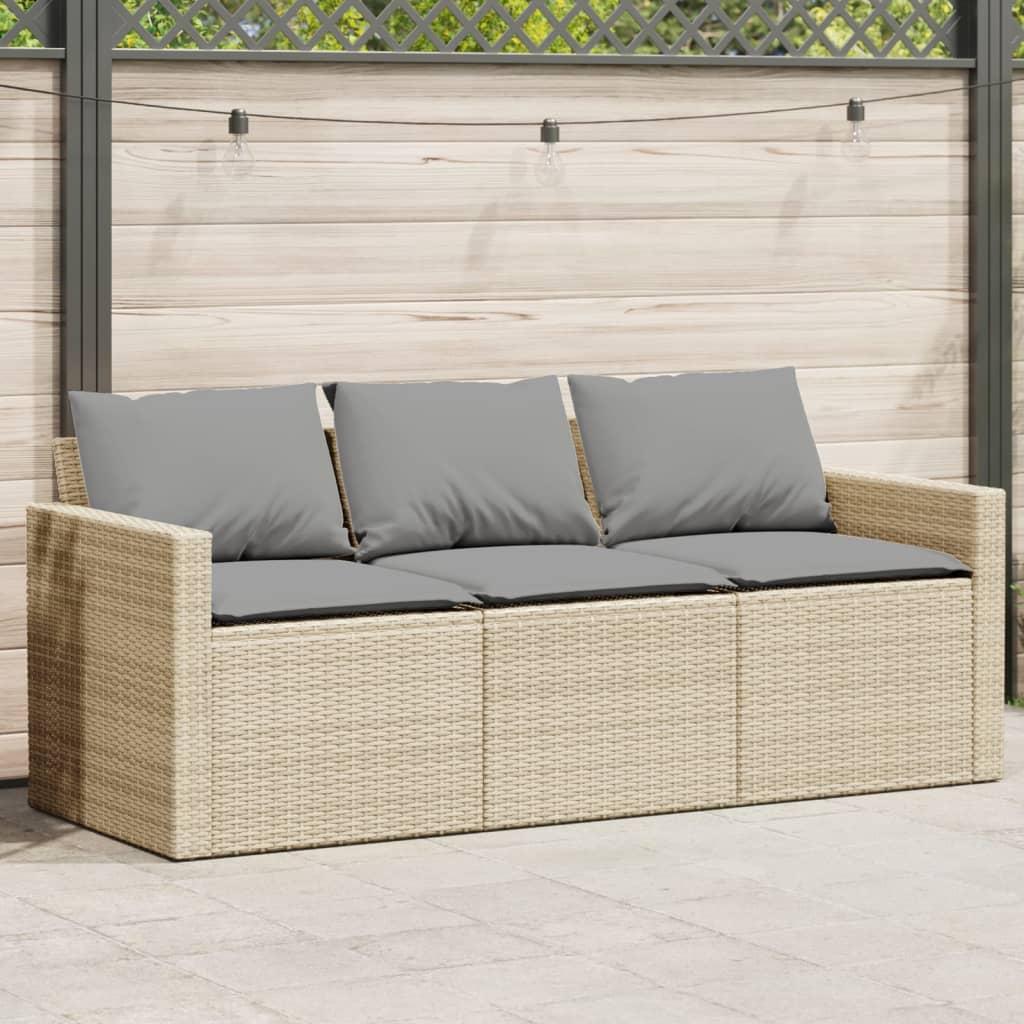 3-personers havesofa med hynder polyrattan beige billede