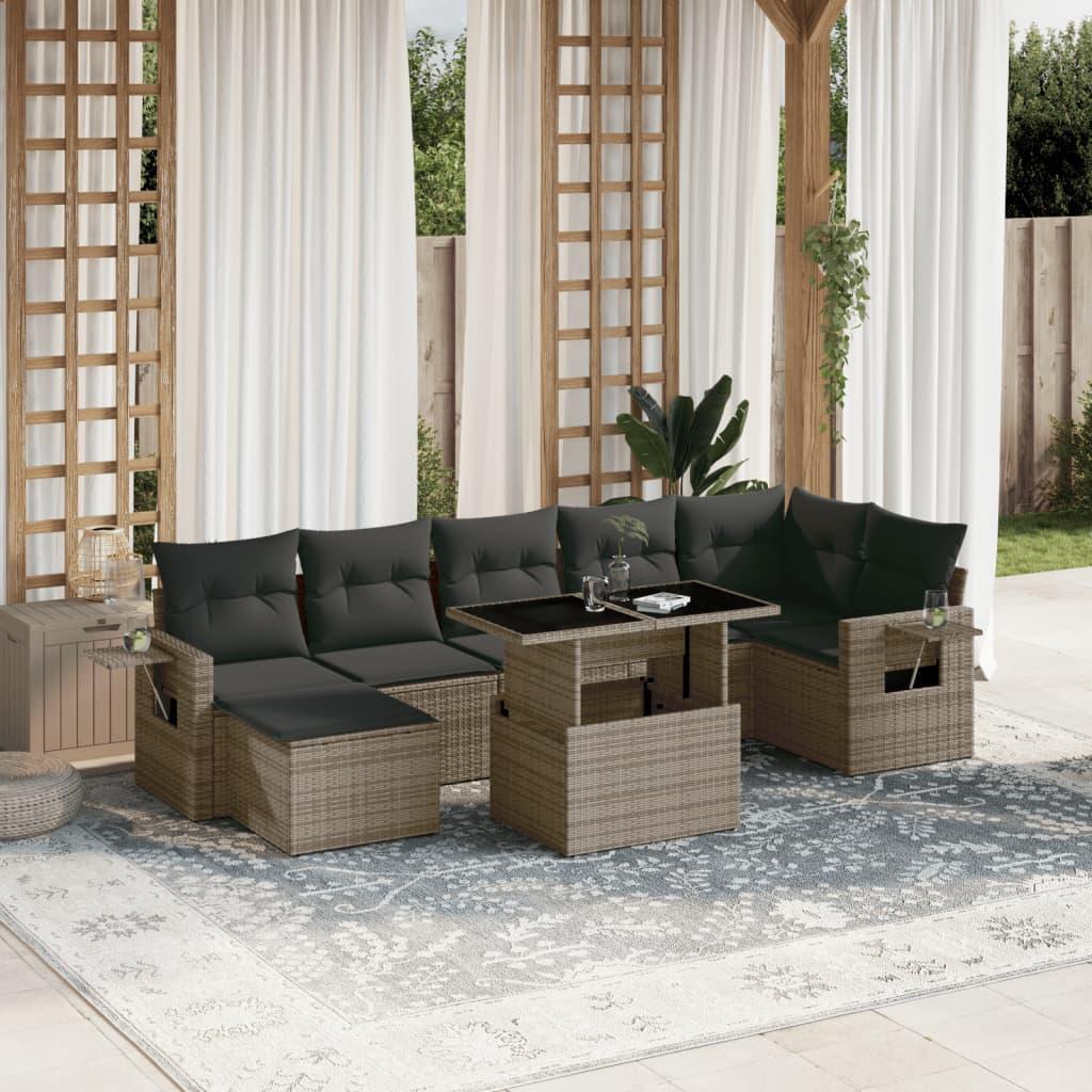 Sofasæt til haven i polyrattan - 8 dele med hynder, grå