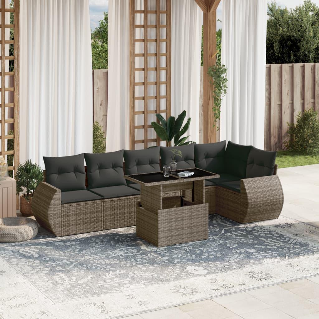 Sofasæt Til Haven 7 Dele Med Hynder Polyrattan - Grå