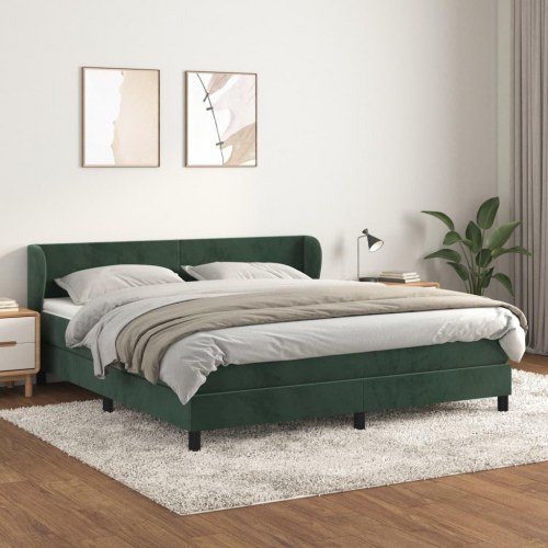 Kontinentalseng i fløjl 180×200 cm - mørkegrøn med madras og topmadras