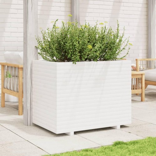 Plantekasse i massivt fyrretræ 90 x 60 x 72 cm - hvid