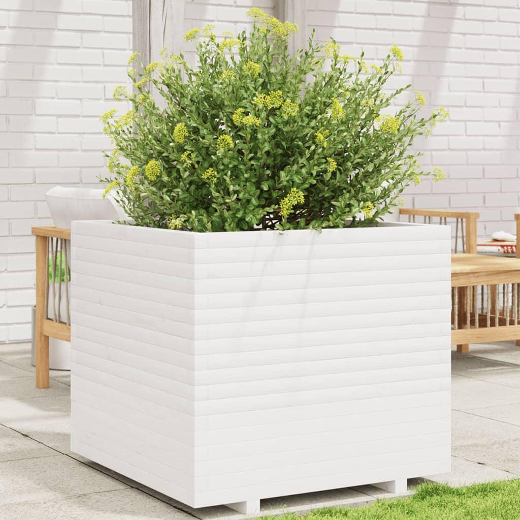 Plantekasse 80x80x72 Cm Massivt Fyrretræ Hvid