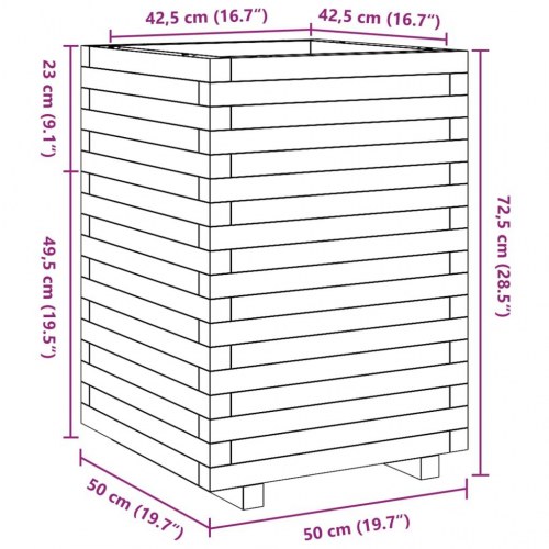 Plantekasse 50 x 50 x 72,5 cm i massivt fyrretræ - hvid