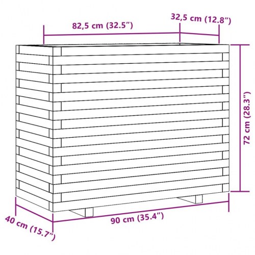 Plantekasse 90 x 40 x 72 cm i massivt fyrretræ - gyldenbrun