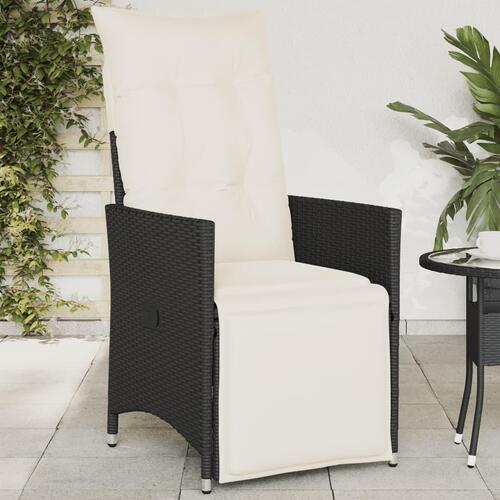 Havestol med hynder justerbart ryglæn polyrattan sort