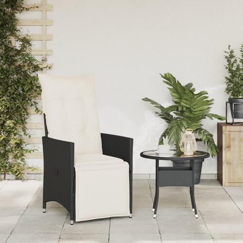 Havestol med hynder justerbart ryglæn polyrattan sort