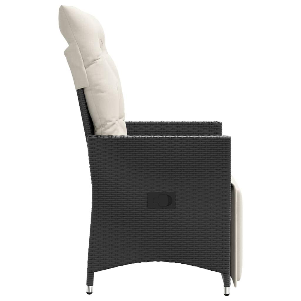Havestol med hynder justerbart ryglæn polyrattan sort