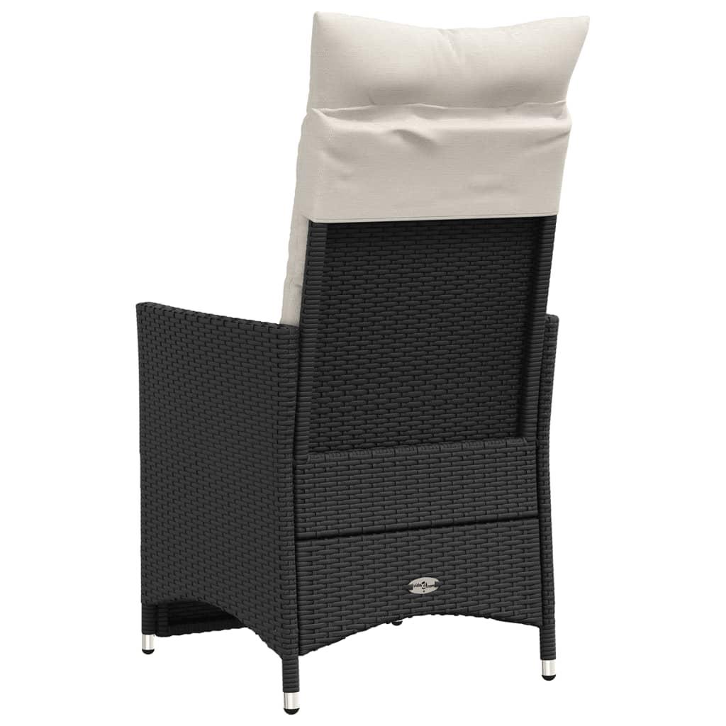 Havestol med hynder justerbart ryglæn polyrattan sort