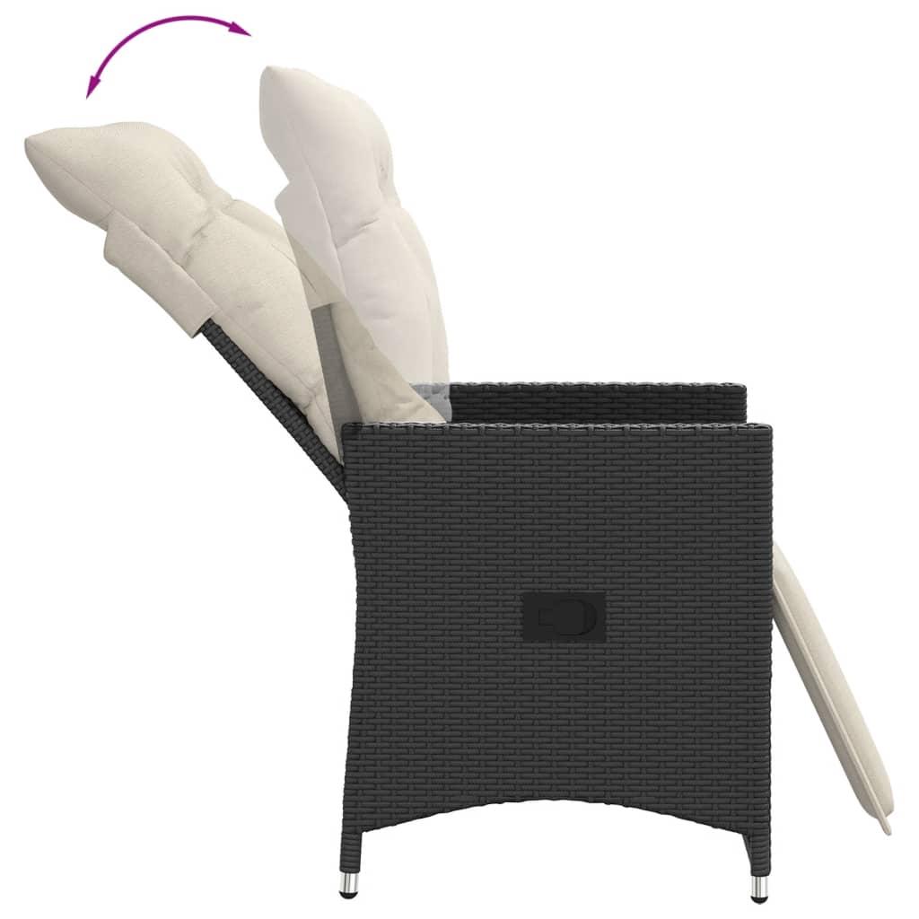 Havestol med hynder justerbart ryglæn polyrattan sort