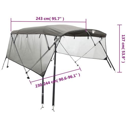 Biminitop med 4 buer og sidevægge 243x(230-244)x137 cm